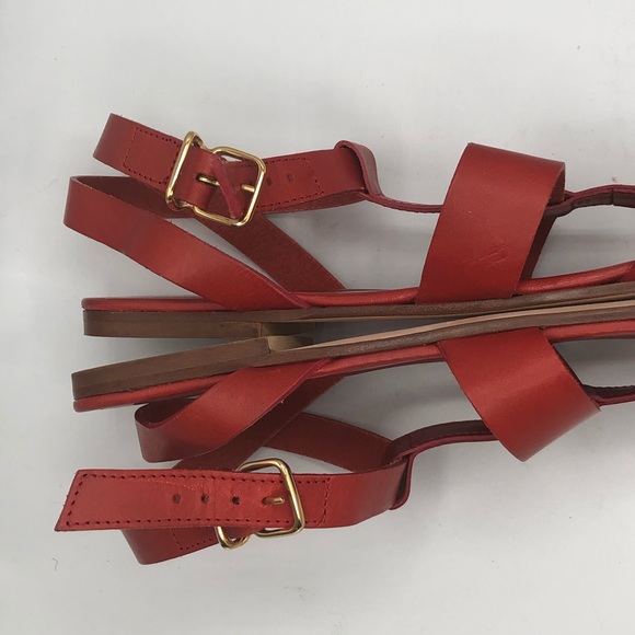 J CREW RED OLYMPIA LEATHER SANDALS - Picture 8 of 11